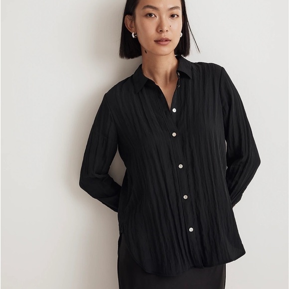 Madewell  Crinkled Button-Up Shirt Black Small  NEW! - Picture 1 of 7